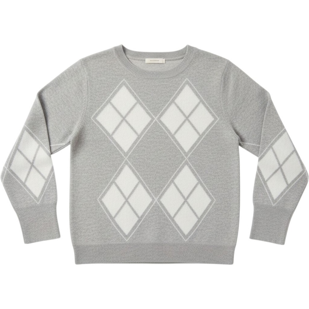 Magaschoni Women Sweater Grey White Argyle Cashmere Preppy Academia Size XL NEW
